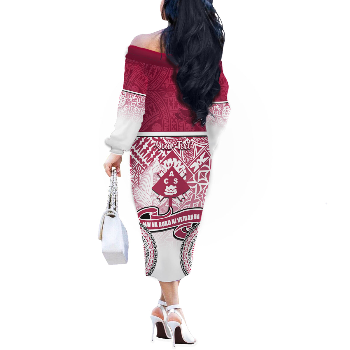 Personalized Adi Cakobau School Off The Shoulder Long Sleeve Dress With Fijian Tapa Pattern LT05 - Polynesian Pride