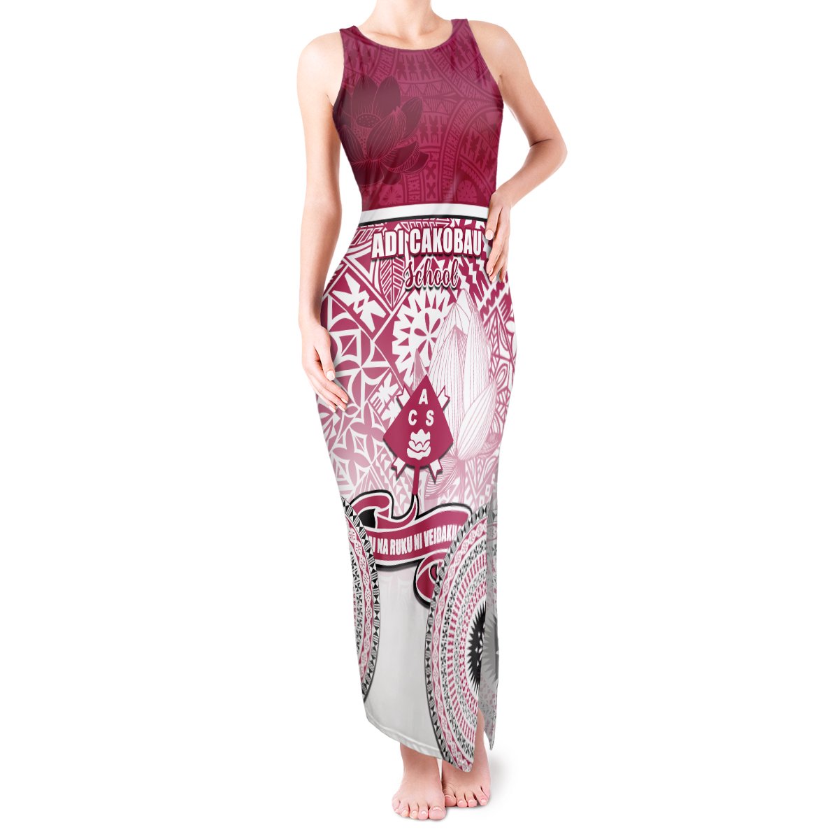Personalized Adi Cakobau School Tank Maxi Dress With Fijian Tapa Pattern LT05 Women Pink - Polynesian Pride