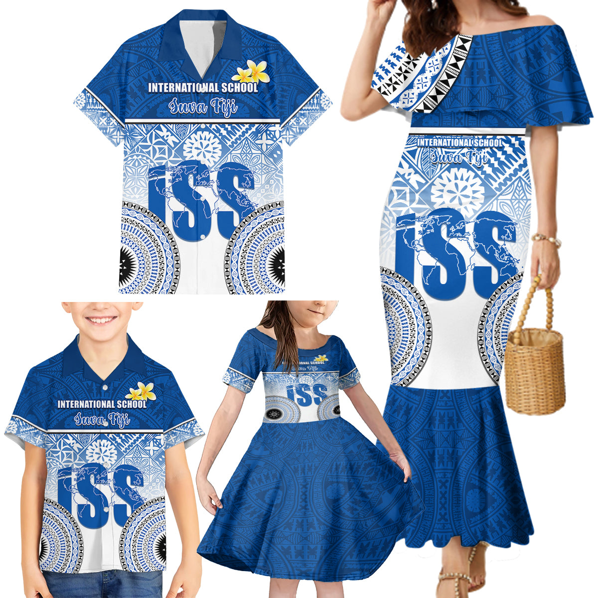 Personalized International School Suva Family Matching Mermaid Dress and Hawaiian Shirt With Fijian Tapa Pattern LT05 - Polynesian Pride