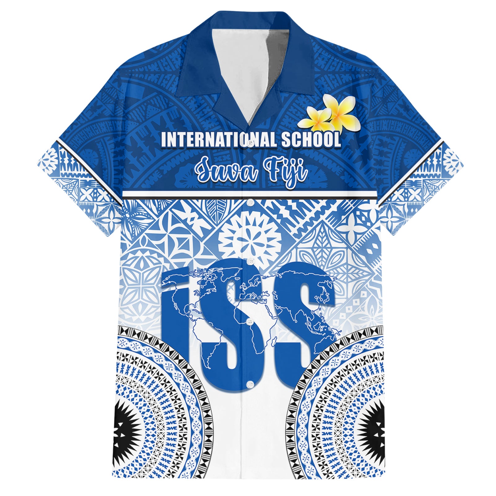 Personalized International School Suva Hawaiian Shirt With Fijian Tapa Pattern LT05 Blue - Polynesian Pride