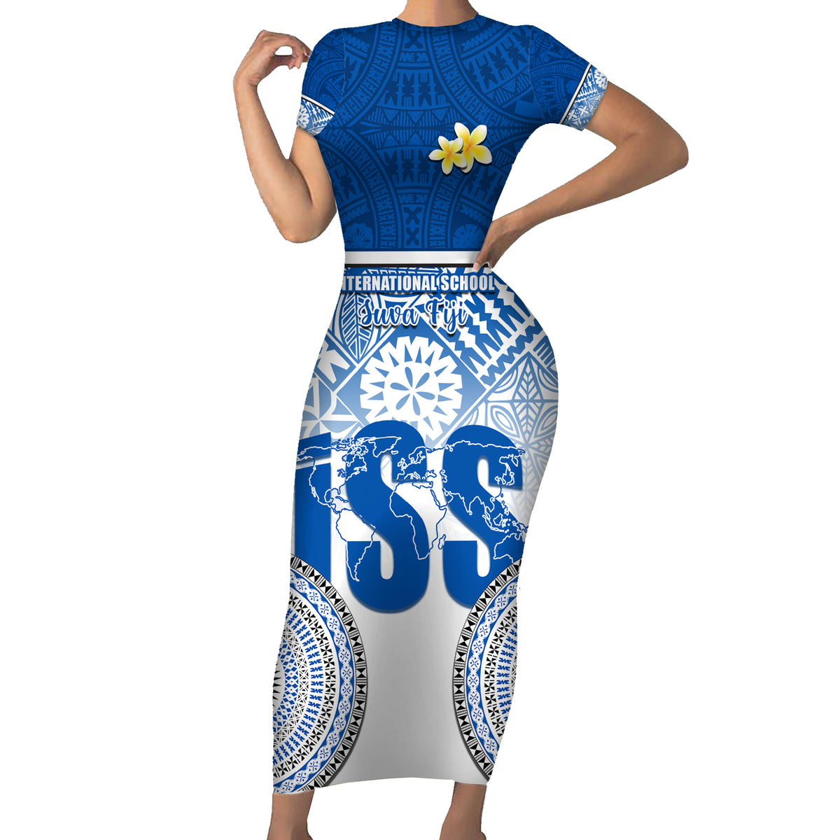 personalized-international-school-suva-short-sleeve-bodycon-dress-with-fijian-tapa-pattern