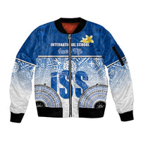 Personalized International School Suva Sleeve Zip Bomber Jacket With Fijian Tapa Pattern LT05 Unisex Blue - Polynesian Pride