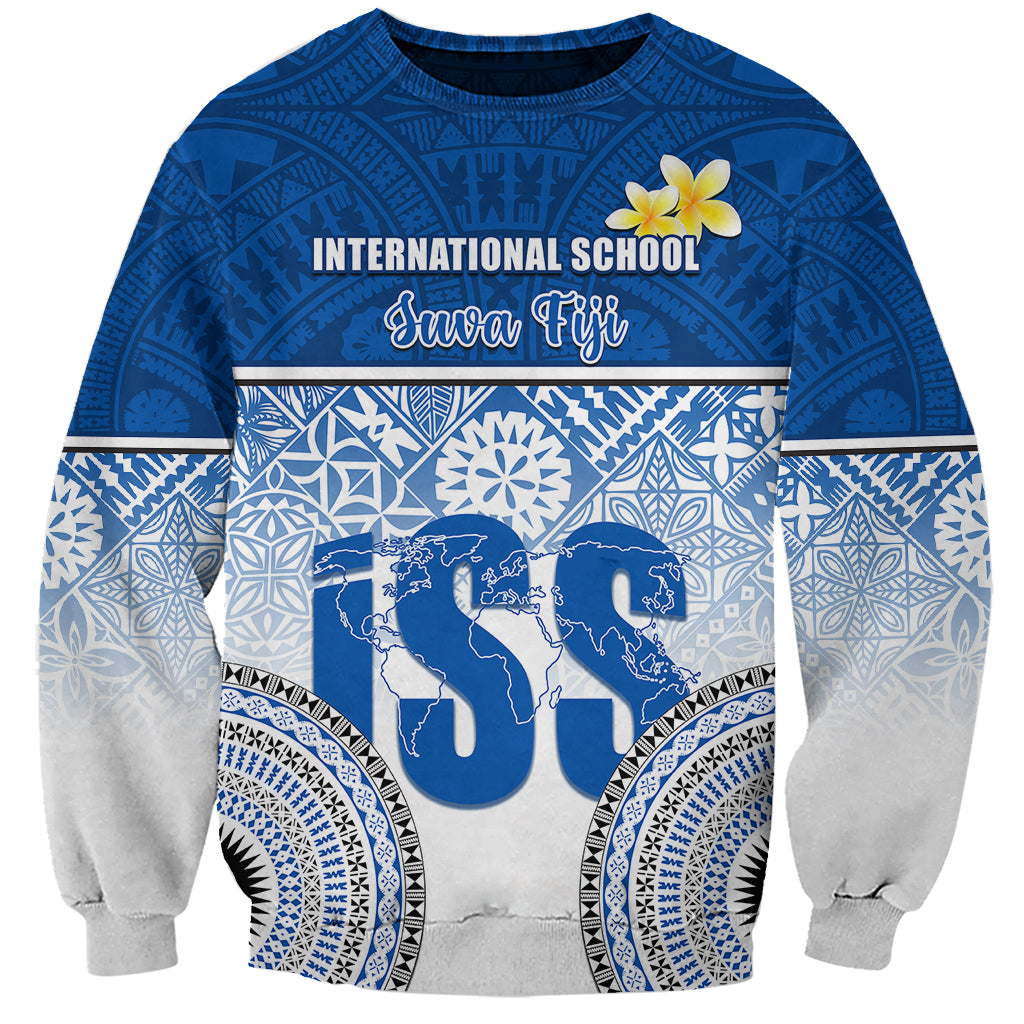 Personalized International School Suva Sweatshirt With Fijian Tapa Pattern LT05 Unisex Blue - Polynesian Pride