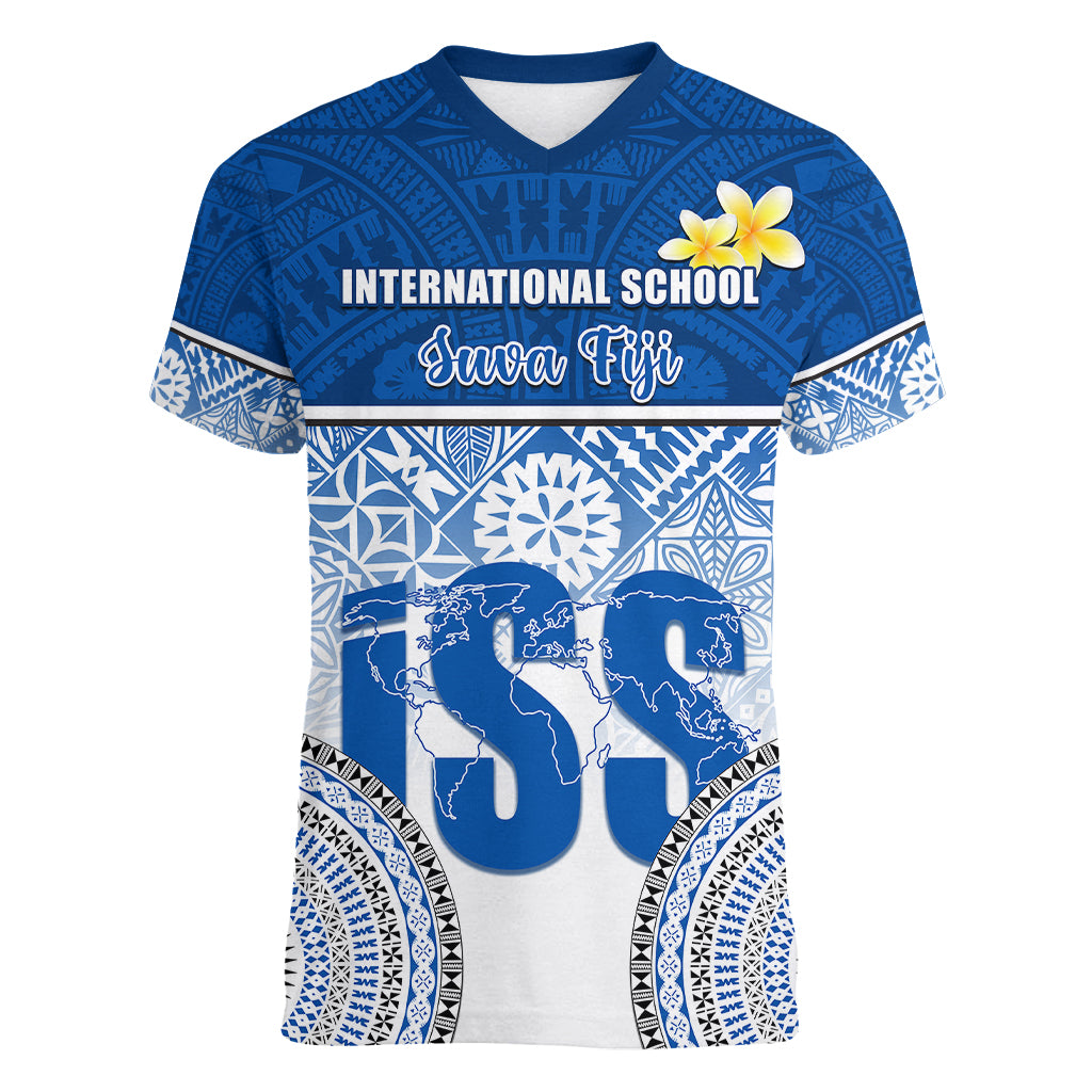 personalized-international-school-suva-women-v-neck-t-shirt-with-fijian-tapa-pattern