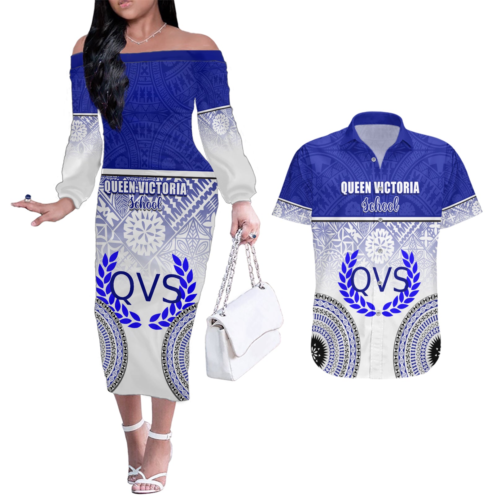 personalized-queen-victoria-school-couples-matching-off-the-shoulder-long-sleeve-dress-and-hawaiian-shirt-with-fijian-tapa-pattern