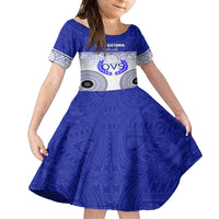 Personalized Queen Victoria School Kid Short Sleeve Dress With Fijian Tapa Pattern LT05 KID Blue - Polynesian Pride