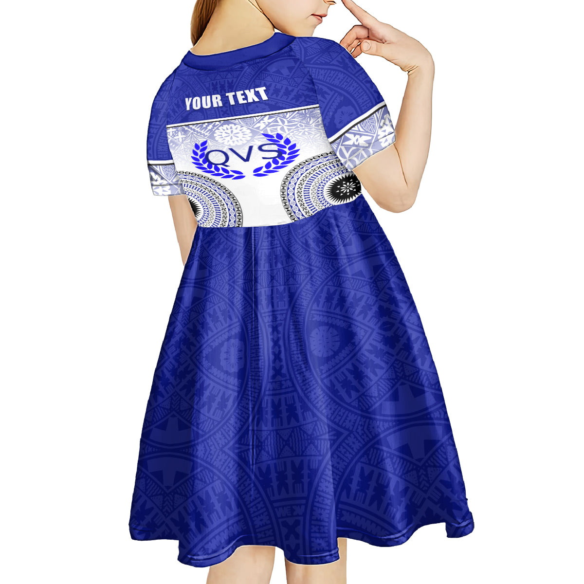 Personalized Queen Victoria School Kid Short Sleeve Dress With Fijian Tapa Pattern LT05 - Polynesian Pride