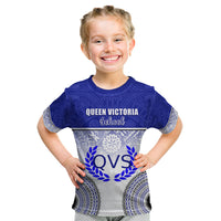Personalized Queen Victoria School Kid T Shirt With Fijian Tapa Pattern LT05 Blue - Polynesian Pride