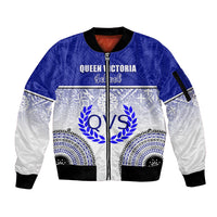Personalized Queen Victoria School Sleeve Zip Bomber Jacket With Fijian Tapa Pattern LT05 Unisex Blue - Polynesian Pride