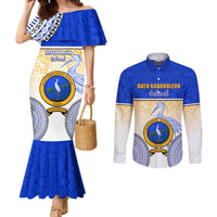 Personalized Ratu Kadavulevu School Couples Matching Mermaid Dress and Long Sleeve Button Shirts With Fijian Tapa Pattern LT05 Blue - Polynesian Pride