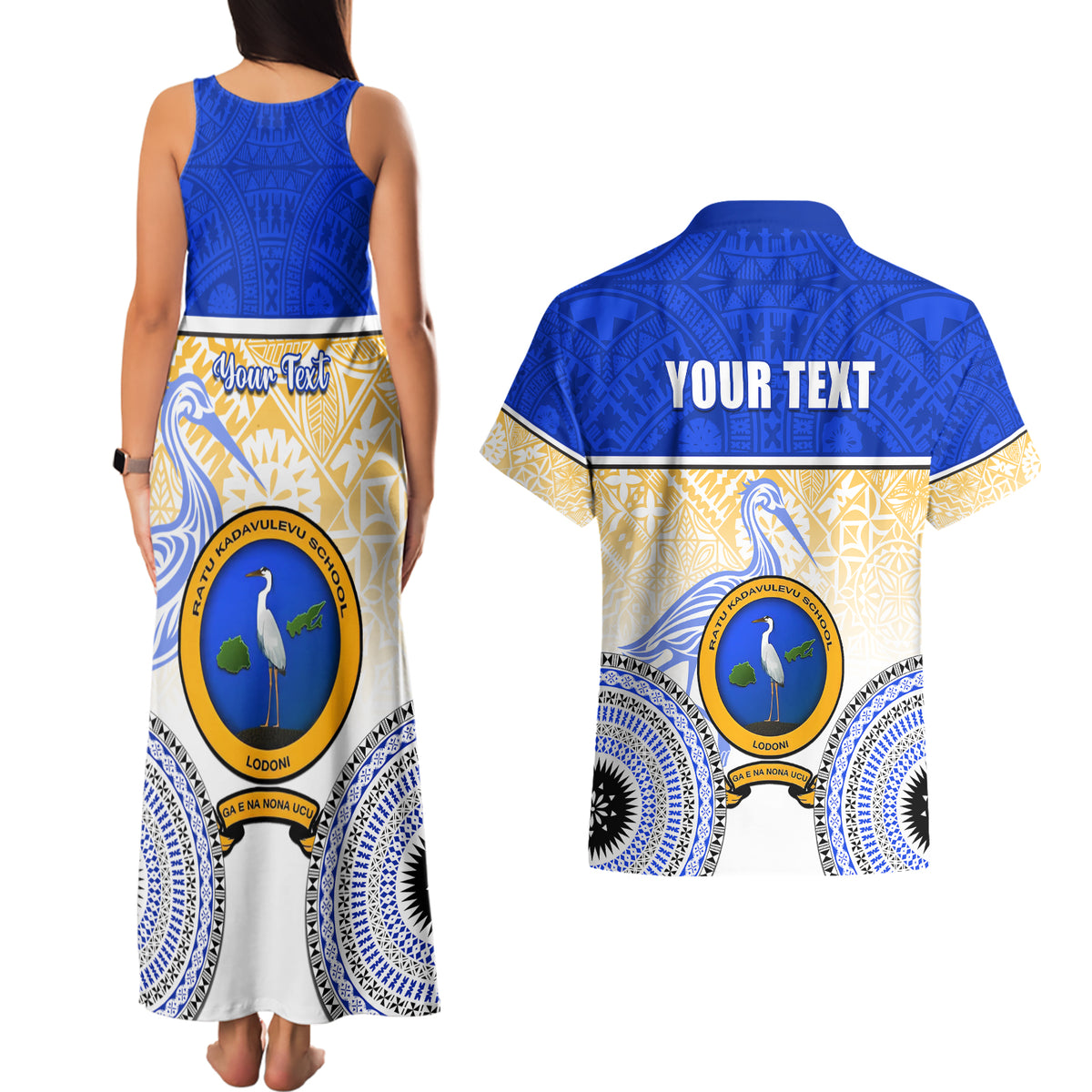 Personalized Ratu Kadavulevu School Couples Matching Tank Maxi Dress and Hawaiian Shirt With Fijian Tapa Pattern LT05 - Polynesian Pride