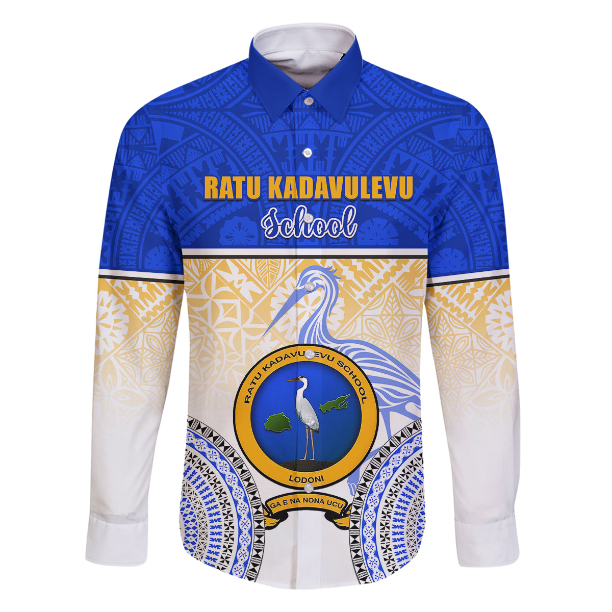 Personalized Ratu Kadavulevu School Family Matching Off Shoulder Long Sleeve Dress and Hawaiian Shirt With Fijian Tapa Pattern LT05 Dad's Shirt - Long Sleeve Blue - Polynesian Pride
