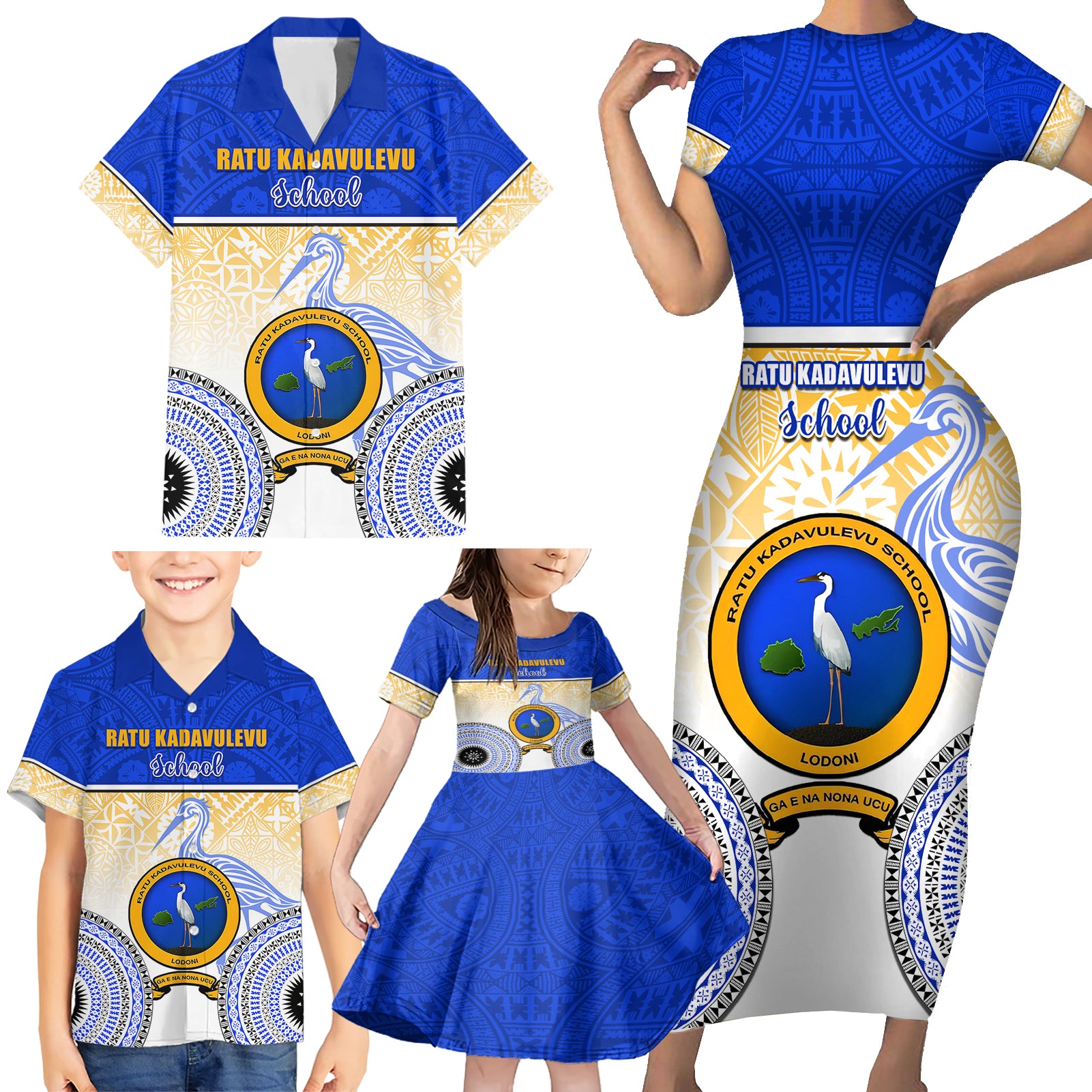 Personalized Ratu Kadavulevu School Family Matching Short Sleeve Bodycon Dress and Hawaiian Shirt With Fijian Tapa Pattern LT05 - Polynesian Pride