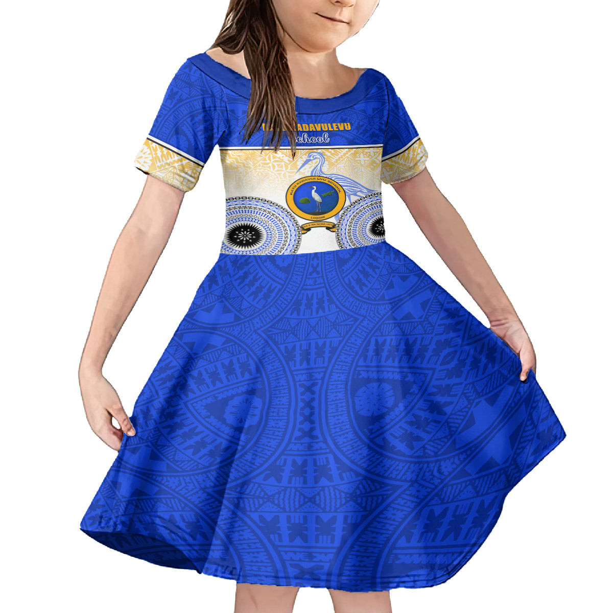 Personalized Ratu Kadavulevu School Kid Short Sleeve Dress With Fijian Tapa Pattern LT05 KID Blue - Polynesian Pride