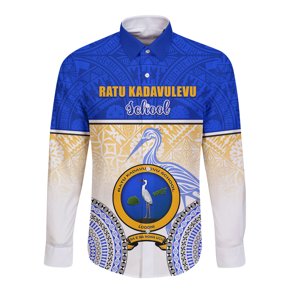 Personalized Ratu Kadavulevu School Long Sleeve Button Shirt With Fijian Tapa Pattern LT05 Unisex Blue - Polynesian Pride