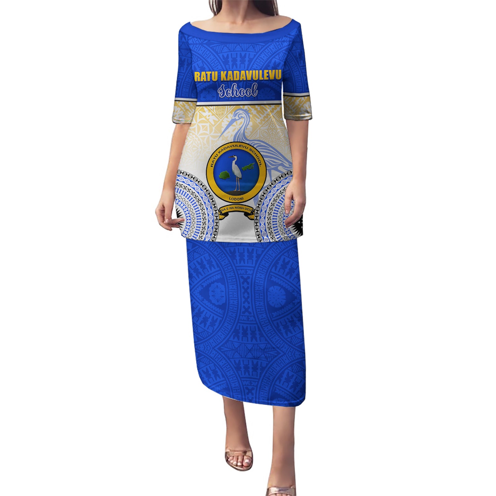 Personalized Ratu Kadavulevu School Puletasi With Fijian Tapa Pattern LT05 Long Dress Blue - Polynesian Pride