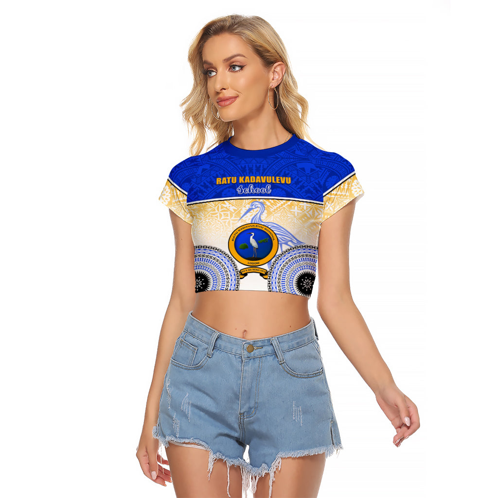 Personalized Ratu Kadavulevu School Raglan Cropped T Shirt With Fijian Tapa Pattern LT05 Female Blue - Polynesian Pride