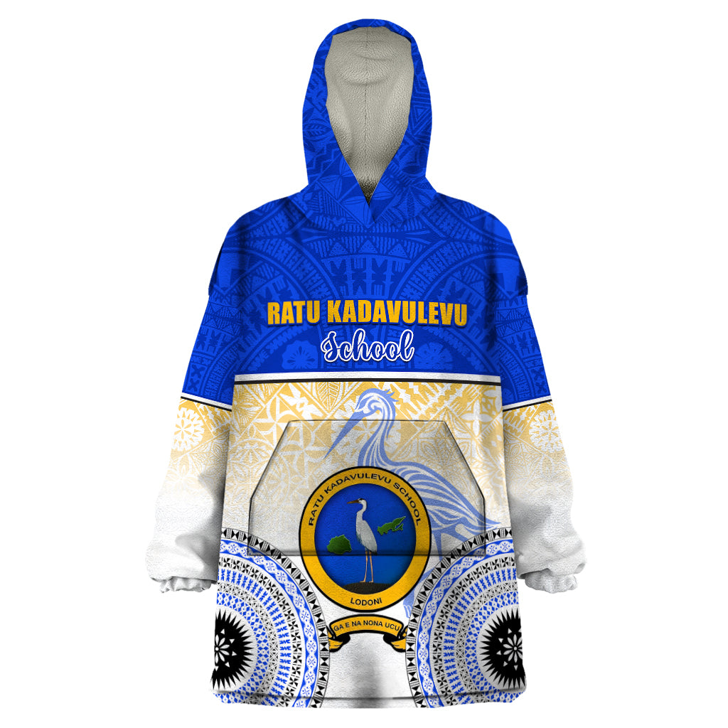 Personalized Ratu Kadavulevu School Wearable Blanket Hoodie With Fijian Tapa Pattern LT05 One Size Blue - Polynesian Pride