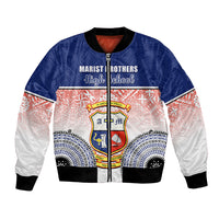 Personalized Marist Brothers High School Bomber Jacket With Fijian Tapa Pattern LT05 Unisex Blue - Polynesian Pride