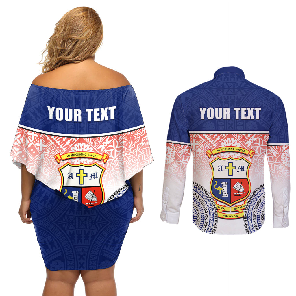 personalized-marist-brothers-high-school-couples-matching-off-shoulder-short-dress-and-long-sleeve-button-shirts-with-fijian-tapa-pattern