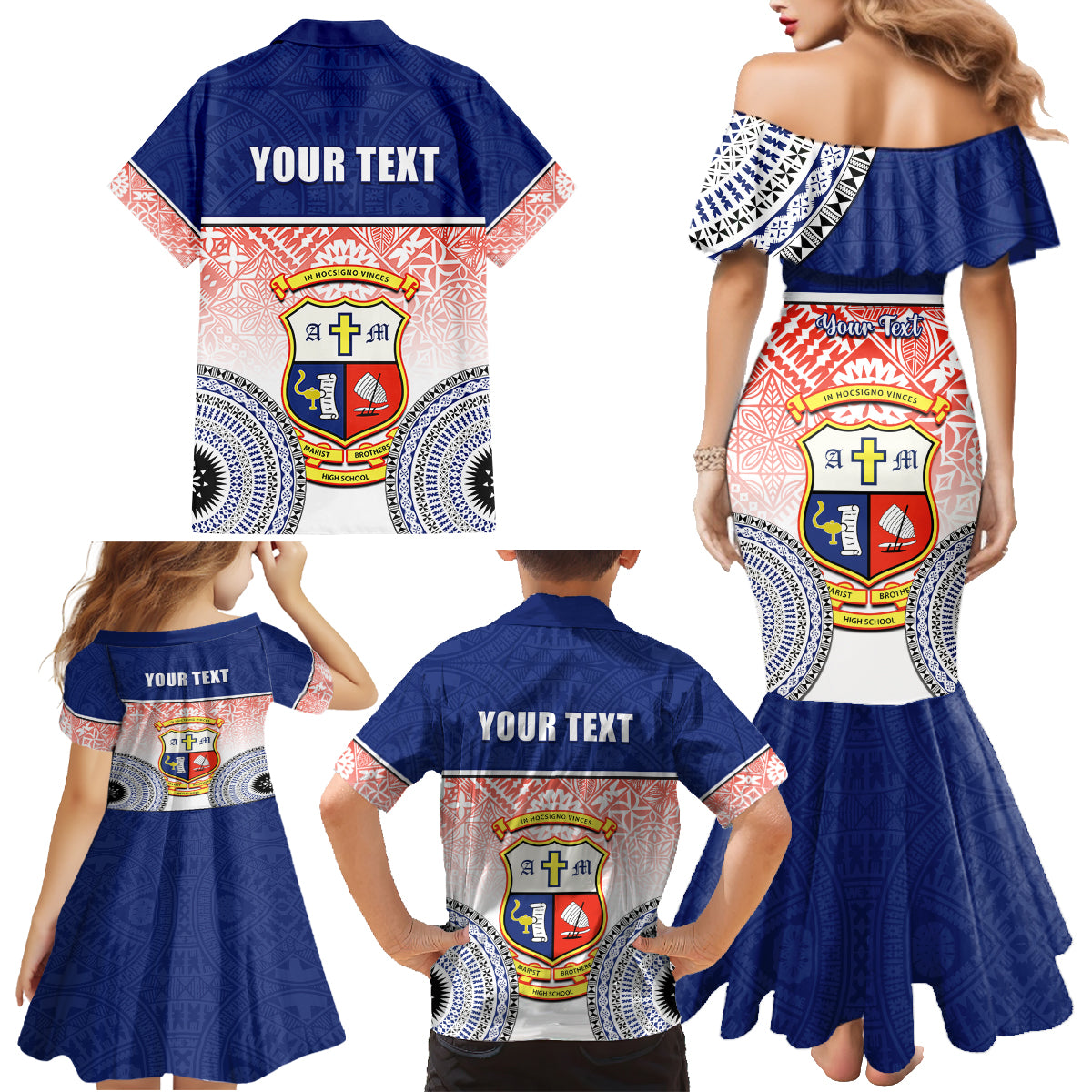 Personalized Marist Brothers High School Family Matching Mermaid Dress and Hawaiian Shirt With Fijian Tapa Pattern LT05 - Polynesian Pride