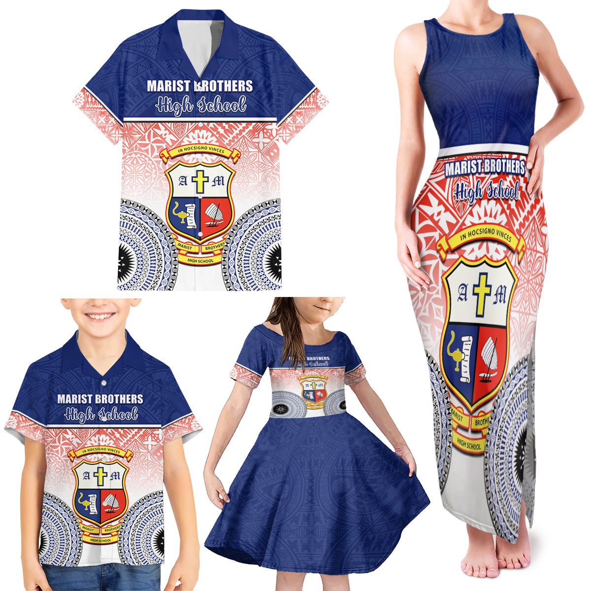 Personalized Marist Brothers High School Family Matching Tank Maxi Dress and Hawaiian Shirt With Fijian Tapa Pattern LT05 - Polynesian Pride