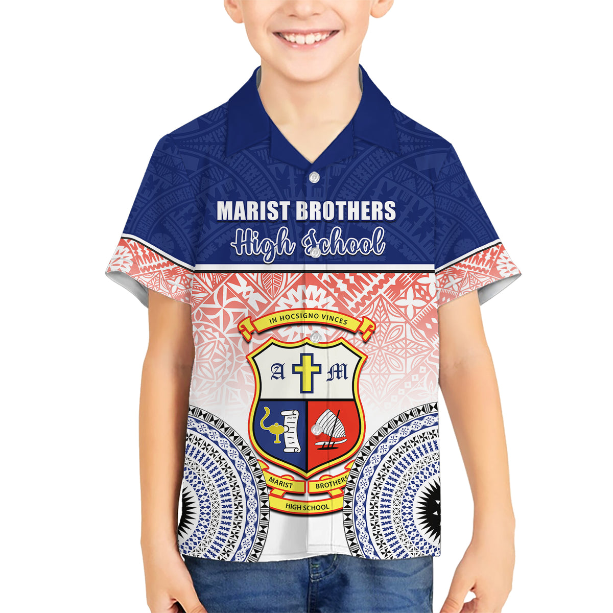 Personalized Marist Brothers High School Kid Hawaiian Shirt With Fijian Tapa Pattern LT05 Kid Blue - Polynesian Pride