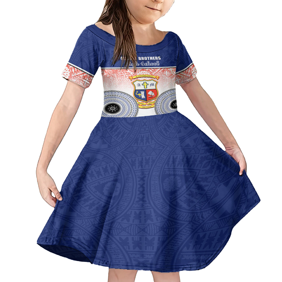 Personalized Marist Brothers High School Kid Short Sleeve Dress With Fijian Tapa Pattern LT05 KID Blue - Polynesian Pride