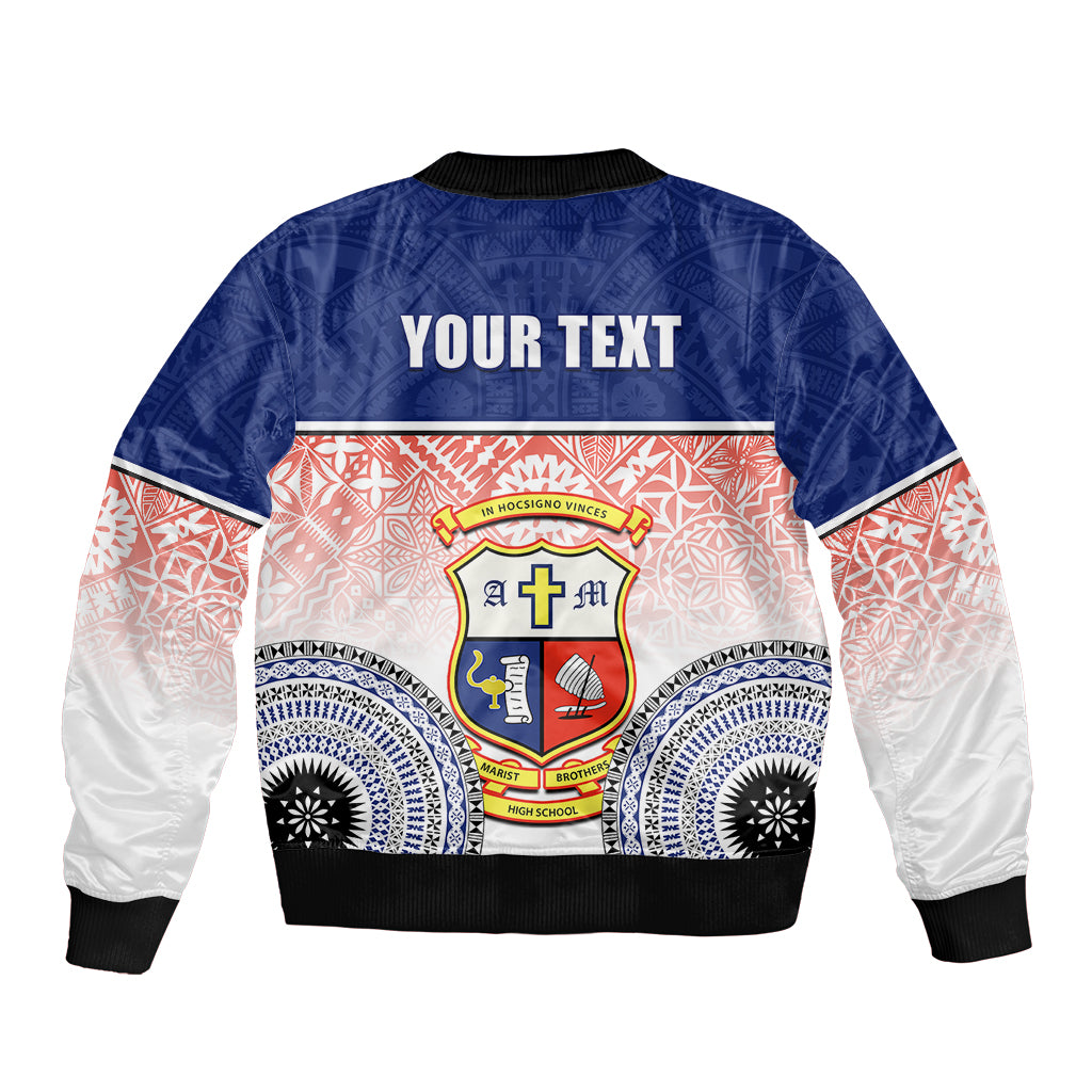 Personalized Marist Brothers High School Sleeve Zip Bomber Jacket With Fijian Tapa Pattern LT05 - Polynesian Pride