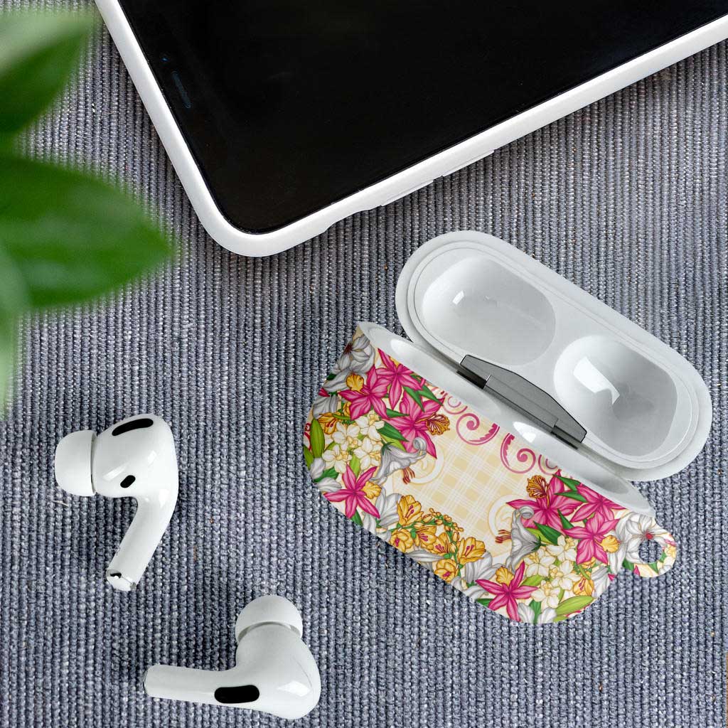 Hawaii Palaka AirPods Case Yellow Tribal Pattern With Tropical Flowers - Polynesian Pride