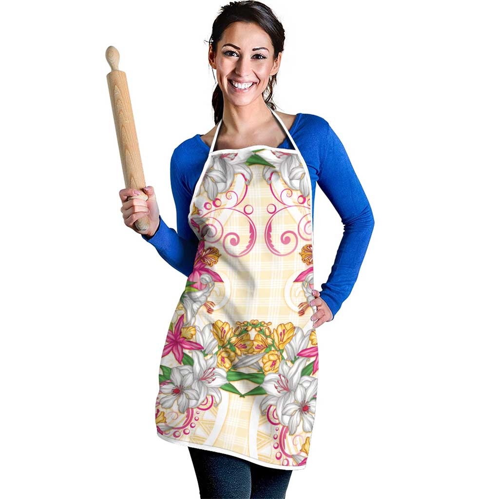 Hawaii Palaka Apron Yellow Tribal Pattern With Tropical Flowers LT05 - Polynesian Pride