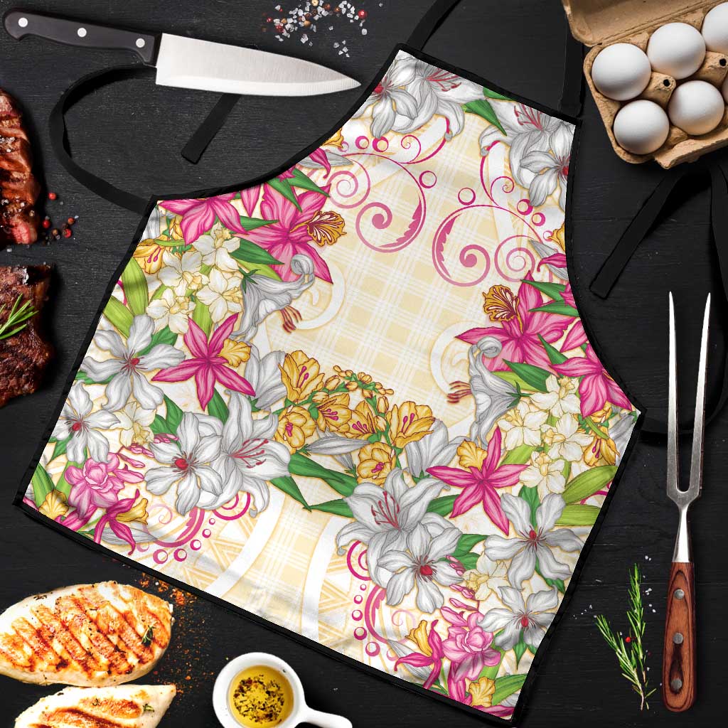 Hawaii Palaka Apron Yellow Tribal Pattern With Tropical Flowers LT05 Yellow - Polynesian Pride