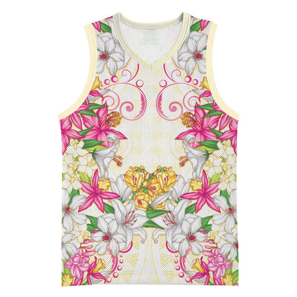 Hawaii Palaka Basketball Jersey Yellow Tribal Pattern With Tropical Flowers LT05 Unisex Yellow - Polynesian Pride