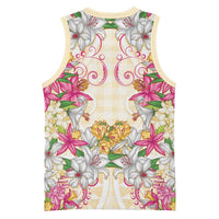 Hawaii Palaka Basketball Jersey Yellow Tribal Pattern With Tropical Flowers LT05 - Polynesian Pride