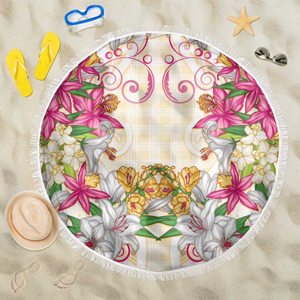 Hawaii Palaka Beach Blanket Yellow Tribal Pattern With Tropical Flowers LT05 One Size 150cm Yellow - Polynesian Pride