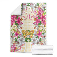 Hawaii Palaka Blanket Yellow Tribal Pattern With Tropical Flowers - Polynesian Pride