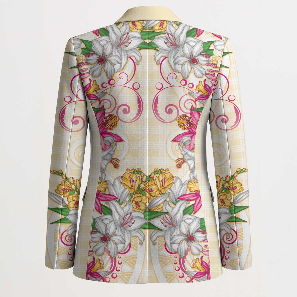 Hawaii Palaka Blazer Yellow Tribal Pattern With Tropical Flowers LT05 - Polynesian Pride