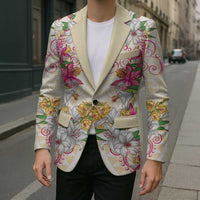 Hawaii Palaka Blazer Yellow Tribal Pattern With Tropical Flowers LT05 - Polynesian Pride