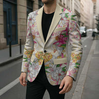 Hawaii Palaka Blazer Yellow Tribal Pattern With Tropical Flowers LT05 - Polynesian Pride