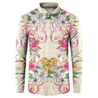 Hawaii Palaka Button Sweatshirt Yellow Tribal Pattern With Tropical Flowers LT05 Yellow - Polynesian Pride