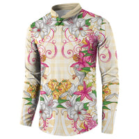 Hawaii Palaka Button Sweatshirt Yellow Tribal Pattern With Tropical Flowers LT05 - Polynesian Pride