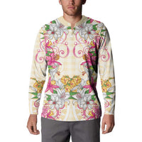Hawaii Palaka Button Sweatshirt Yellow Tribal Pattern With Tropical Flowers LT05 - Polynesian Pride