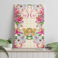 Hawaii Palaka Canvas Wall Art Yellow Tribal Pattern With Tropical Flowers LT05 - Polynesian Pride