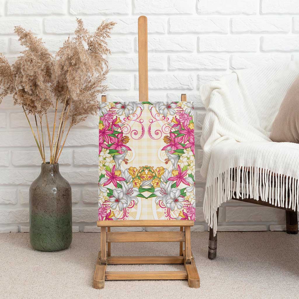 Hawaii Palaka Canvas Wall Art Yellow Tribal Pattern With Tropical Flowers LT05 - Polynesian Pride