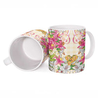 Hawaii Palaka Ceramic Mug Yellow Tribal Pattern With Tropical Flowers LT05 - Polynesian Pride