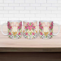 Hawaii Palaka Ceramic Mug Yellow Tribal Pattern With Tropical Flowers LT05 - Polynesian Pride