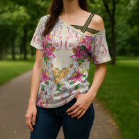 Hawaii Palaka Cross Shoulder Shirt Yellow Tribal Pattern With Tropical Flowers LT05 - Polynesian Pride