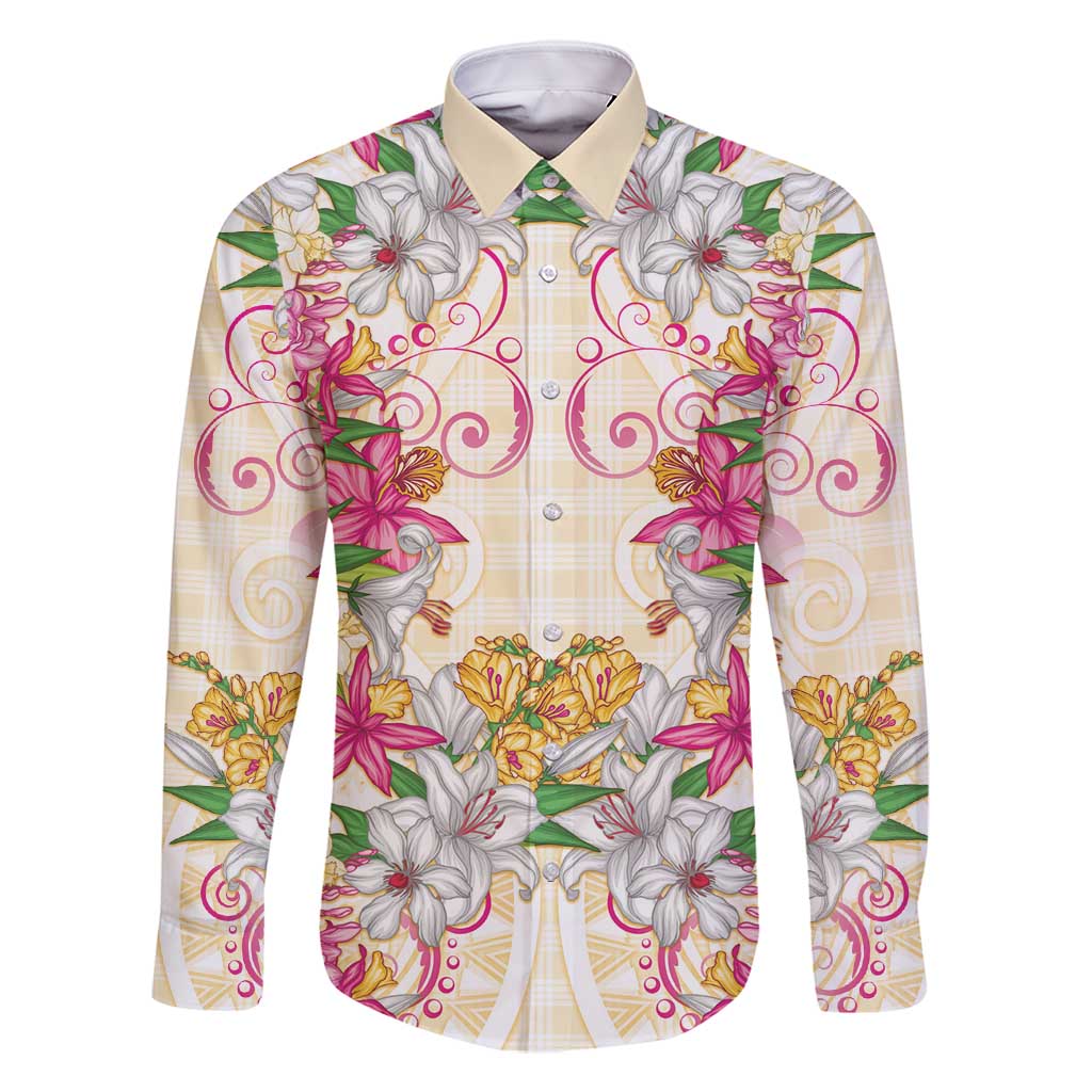 Hawaii Palaka Family Matching Mermaid Dress and Hawaiian Shirt Yellow Tribal Pattern With Tropical Flowers - Polynesian Pride