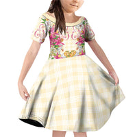 Hawaii Palaka Family Matching Off Shoulder Short Dress and Hawaiian Shirt Yellow Tribal Pattern With Tropical Flowers - Polynesian Pride