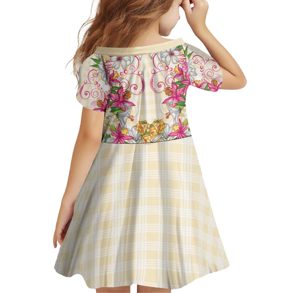 Hawaii Palaka Family Matching Off Shoulder Short Dress and Hawaiian Shirt Yellow Tribal Pattern With Tropical Flowers - Polynesian Pride